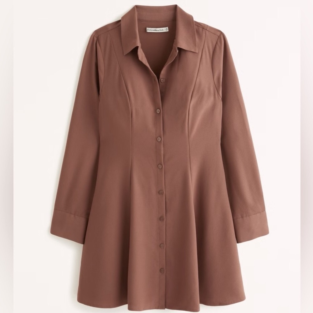 Abercrombie long sleeve crepe brown shirt dress